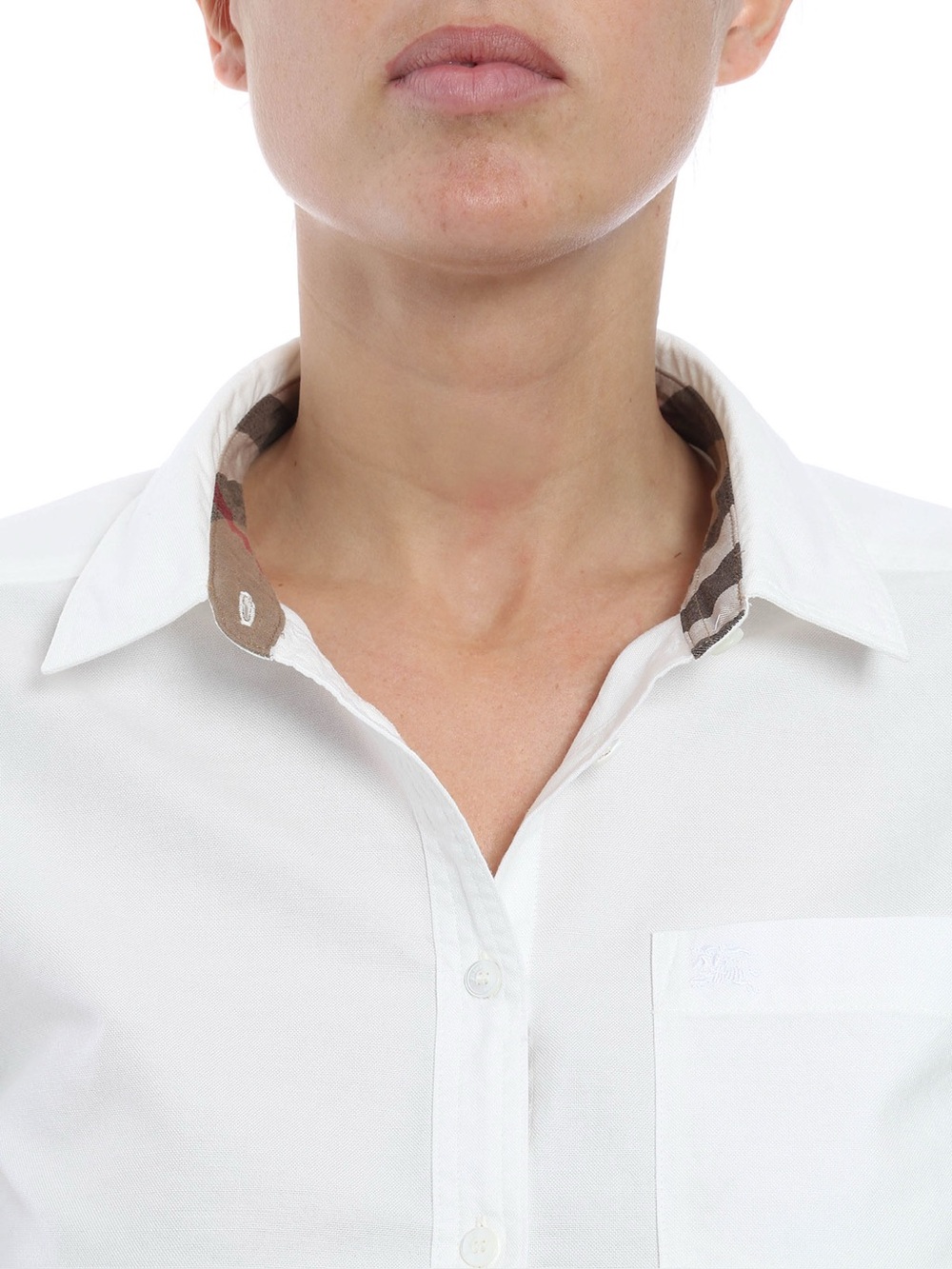 Burberry poplin White Button-Up Shirt with Contrast Check Collar logo xs/s - Picture 2 of 6